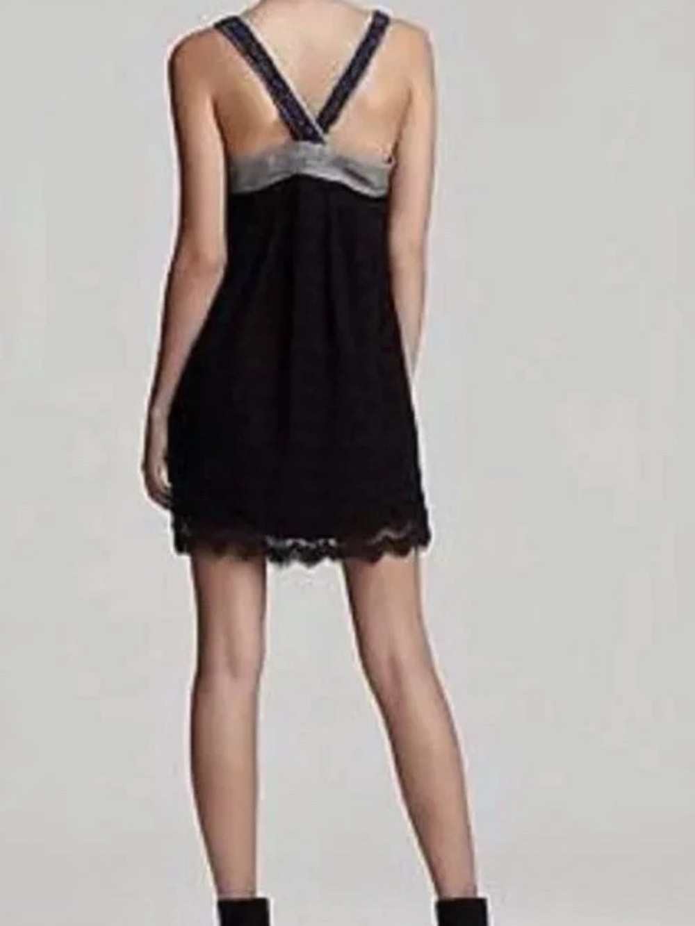 Free People all The Right Moves Gray and Black Beaded Tweeted Lace Dress - Picture 4 of 8